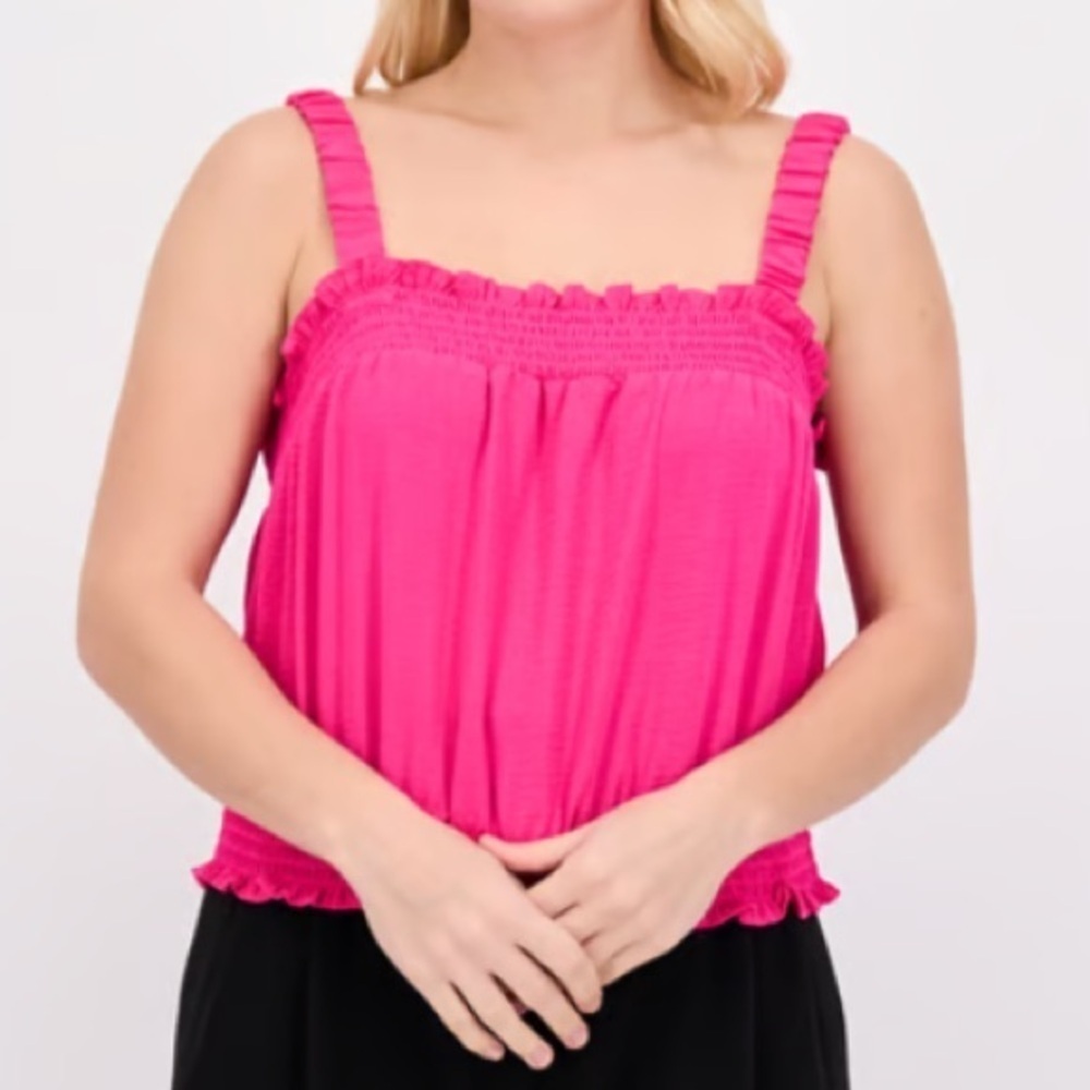NWT RILEY & RAE Smock Stretch Ruffle Hem Sleeveless Tank Top Size Large